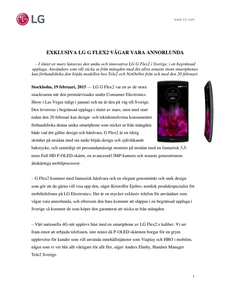 EXKLUSIVA LG G FLEX2 VÅGAR VARA ANNORLUNDA