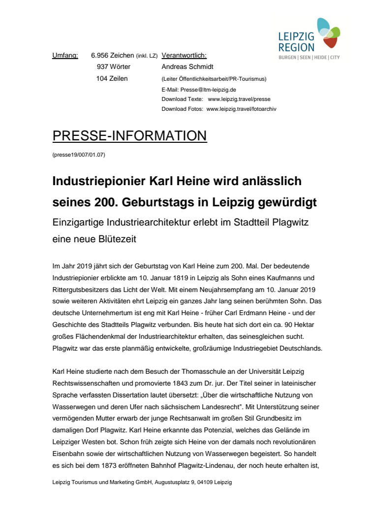 200 Geburtstag von Industriepionier Karl Heine am 10. Januar 2019