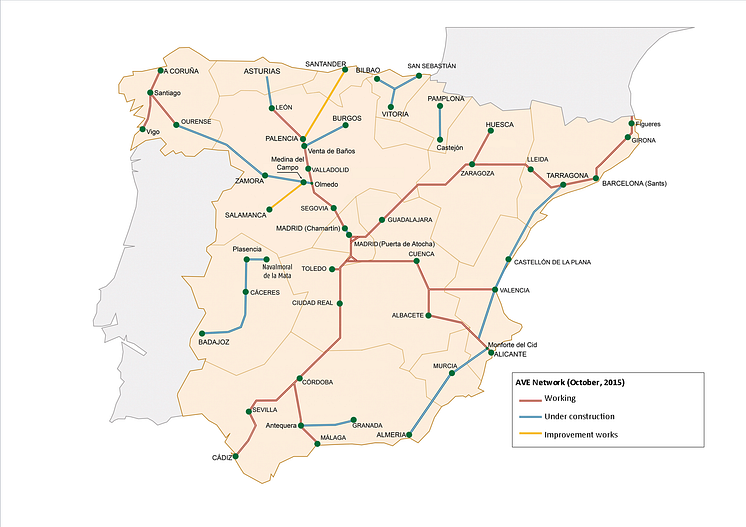 AVE Network as of October, 2015 (Source: ADIF)