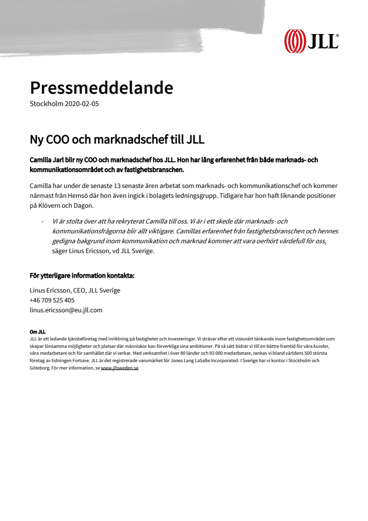  Ny COO och marknadschef till JLL