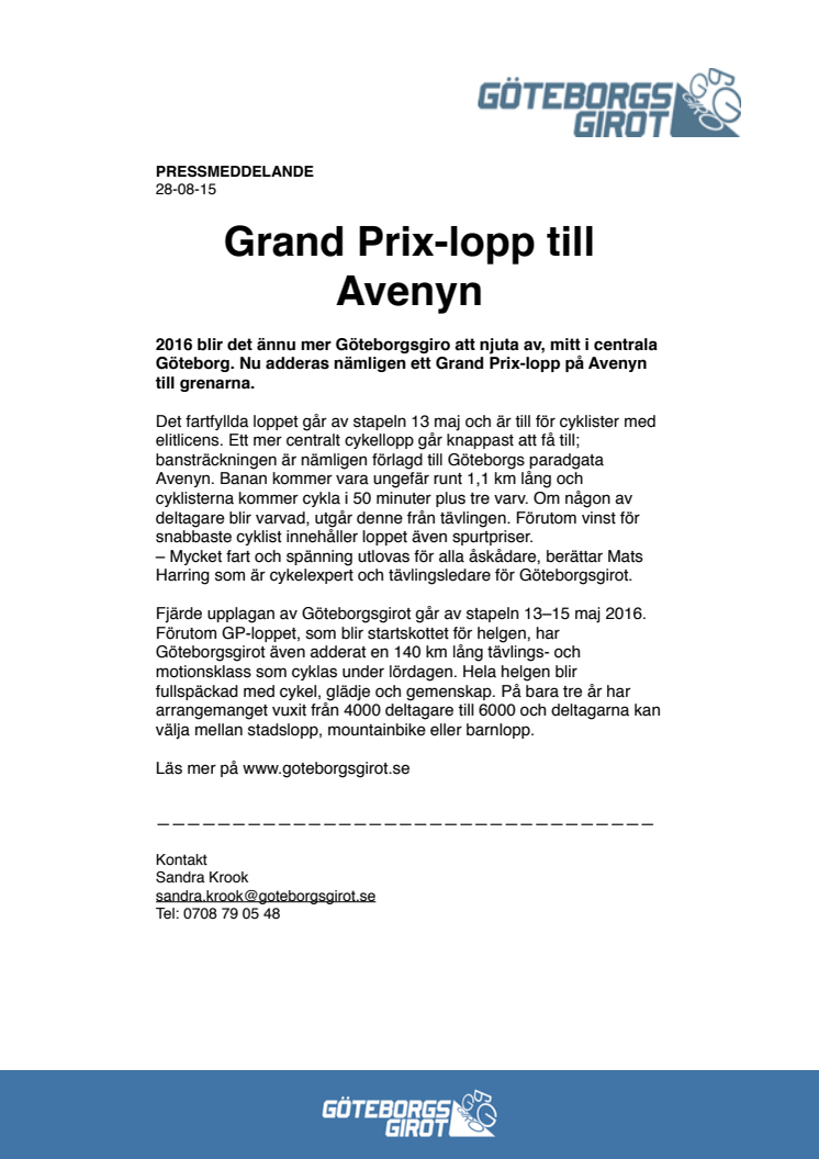 Grand Prix-lopp till centrala Göteborg