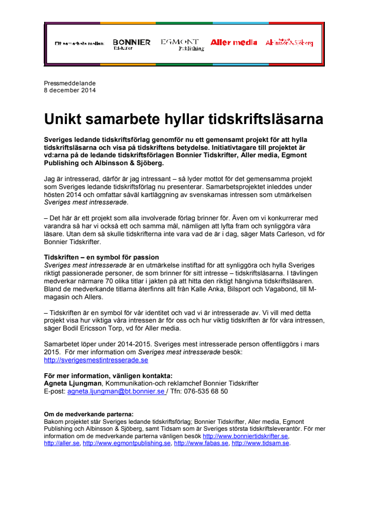 Unikt samarbete hyllar tidskriftsläsarna