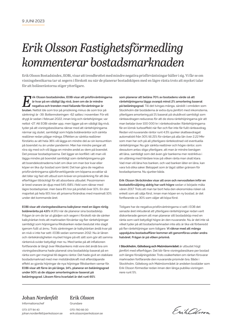Erik Olsson Fastighetsförmedling kommenterar bostadsmarknaden 9 juni 23.pdf