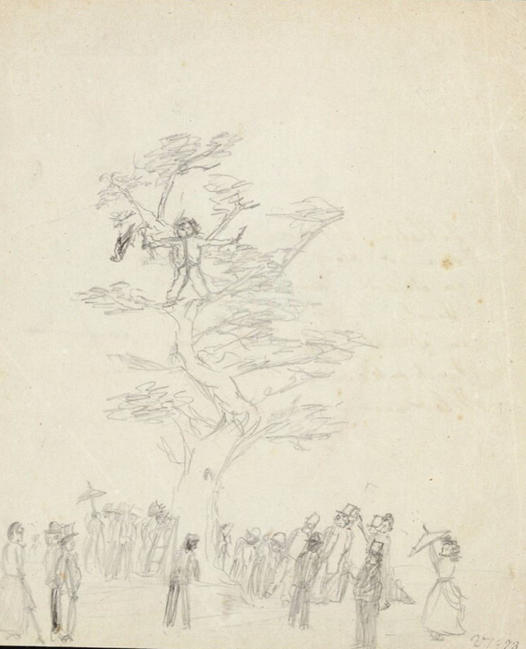 "Vilhelm redder en papegøje i et træ på Frederiksberg Allé" af Ven ni-årig Vilhelm Hammershøi