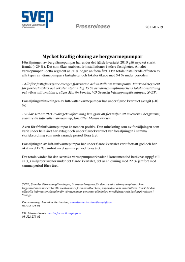 Mycket kraftig ökning av bergvärmepumpar