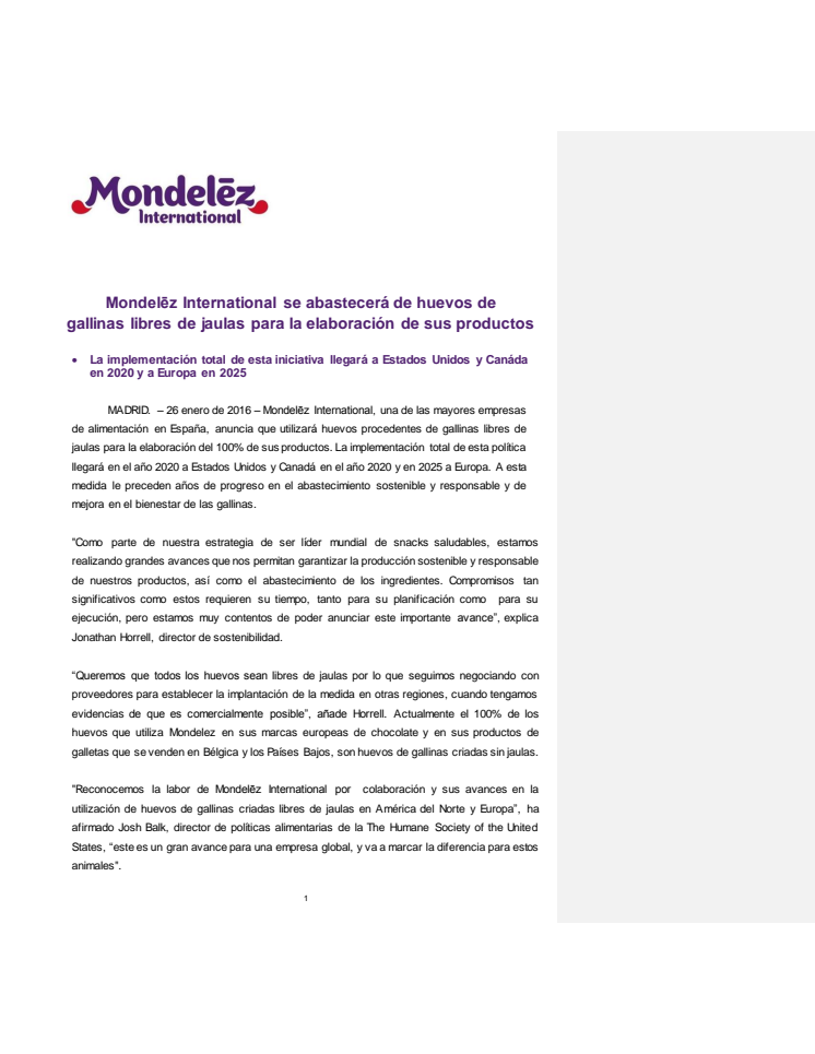 Mondelēz International se abastecerá de huevos de gallinas libres de jaulas para la elaboración de sus productos