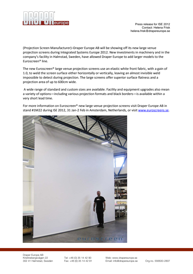Large venue projection screens available from Halmstad