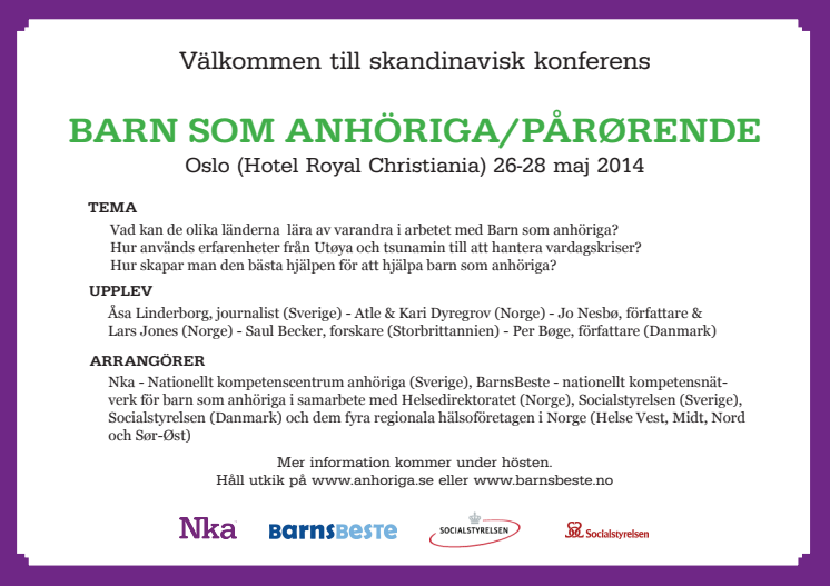 Åsa Linderborg till skandinavisk konferens Barn som anhöriga
