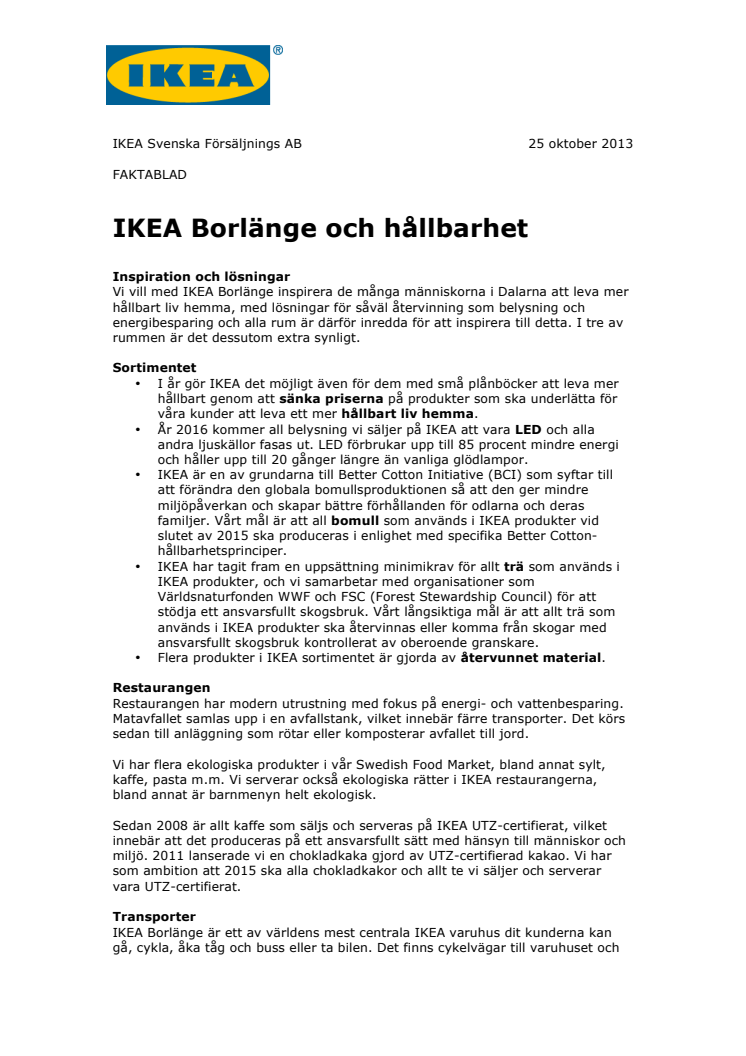 Fakta IKEA Borlänge - Hållbarhet