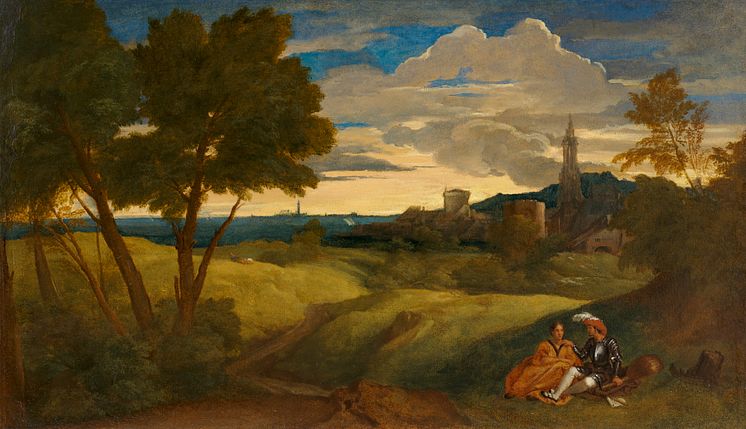 Vecellio Tiziano: Abendlandschaft mit Figurenpaar 