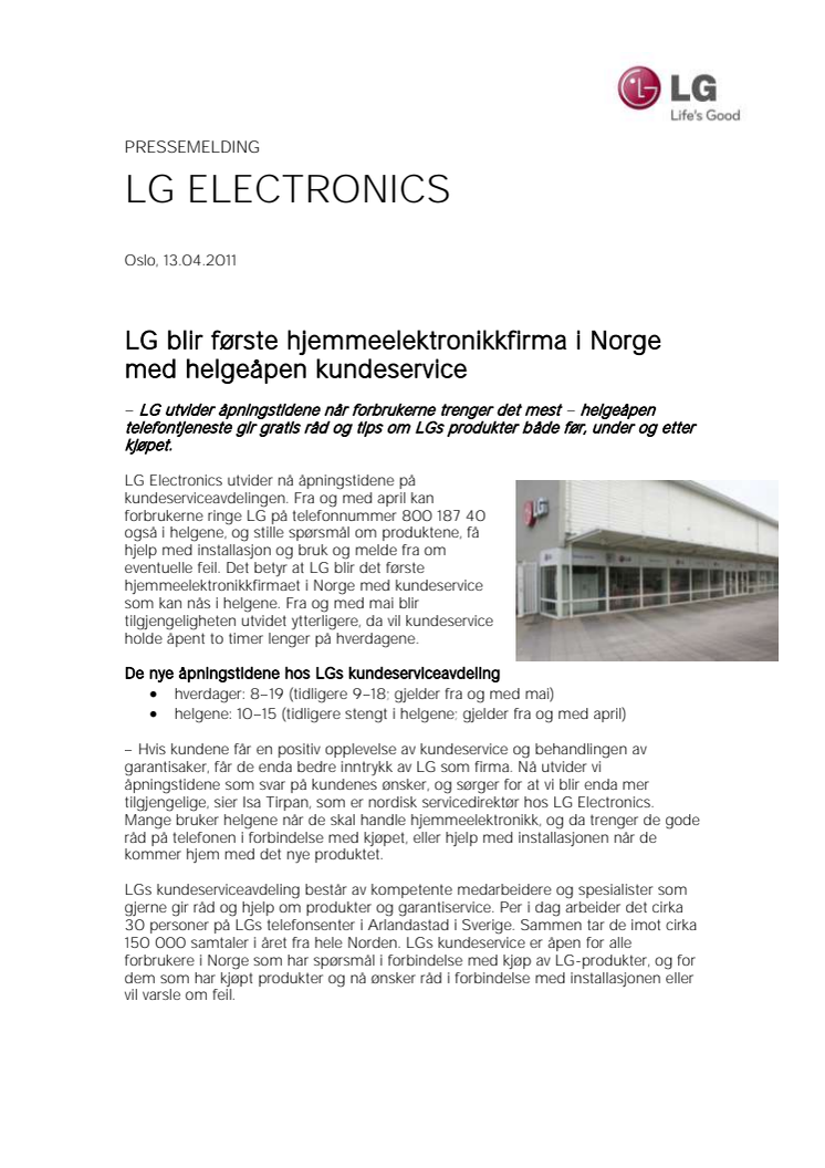 LG blir første hjemmeelektronikkfirma i Norge med helgeåpen kundeservice