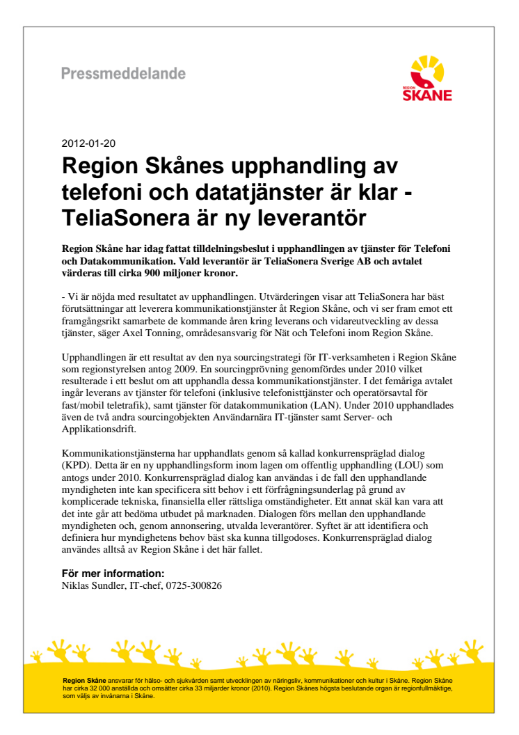Region Skånes upphandling av telefoni och datatjänster är klar - TeliaSonera är ny leverantör