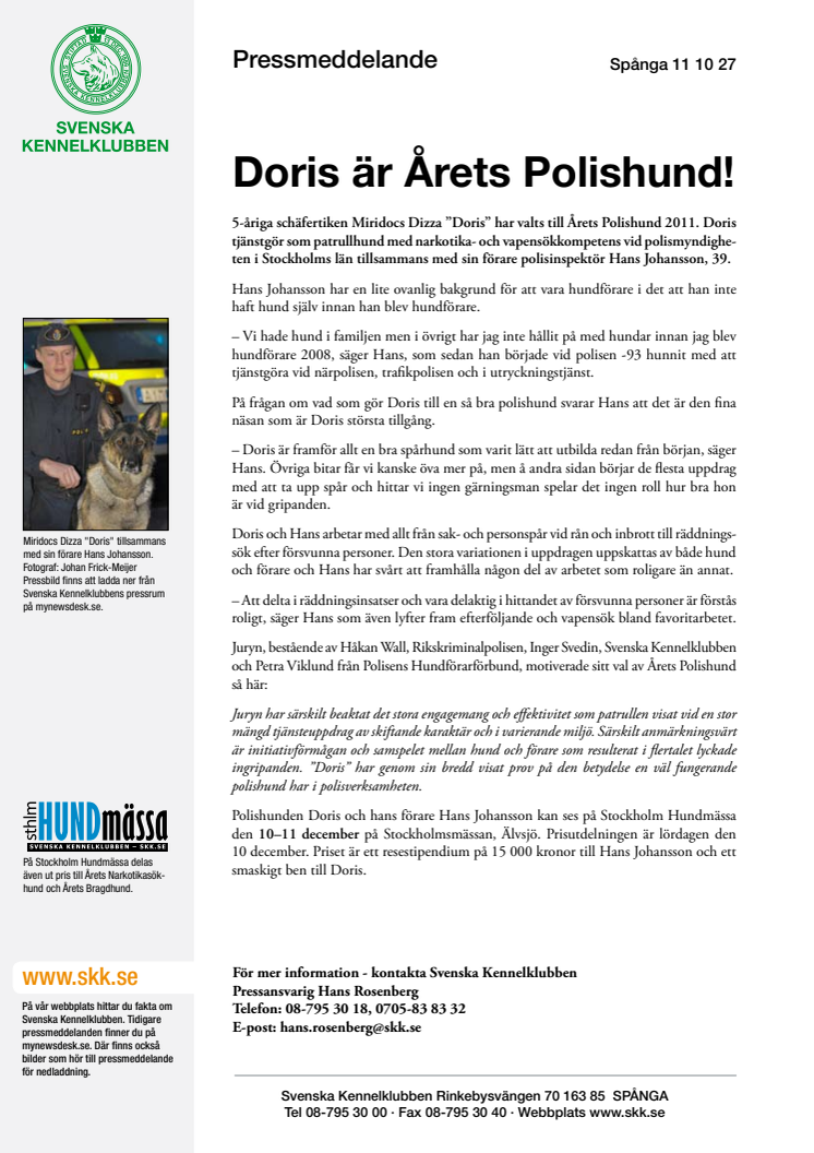 Doris är Årets Polishund 2011!