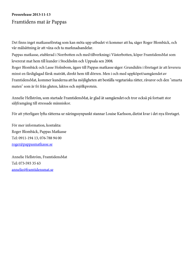 FramtidensMat är Pappas