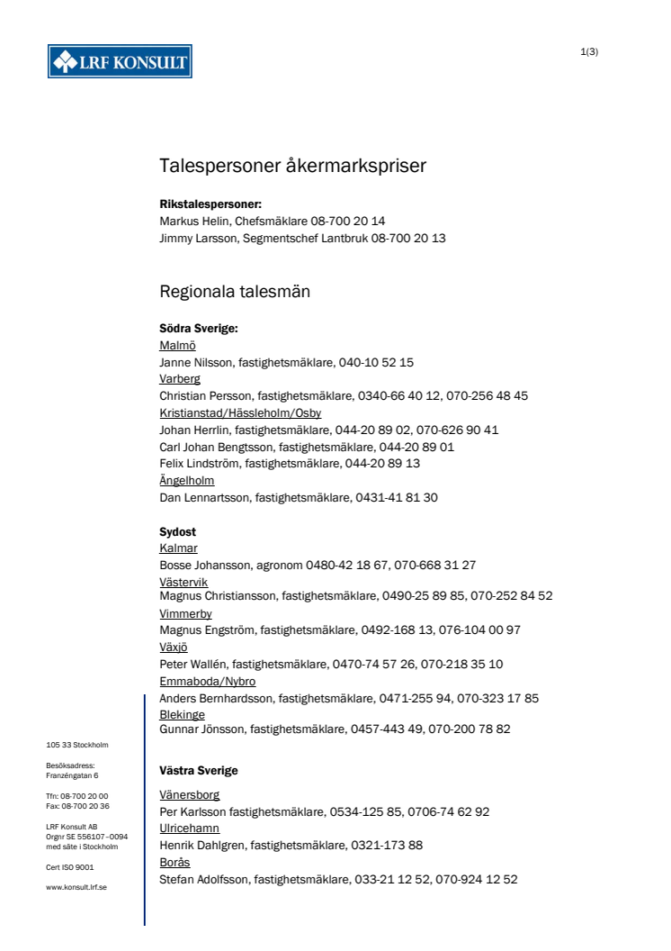 Talesperson åkermarkspriser helår 2014 (pdf)