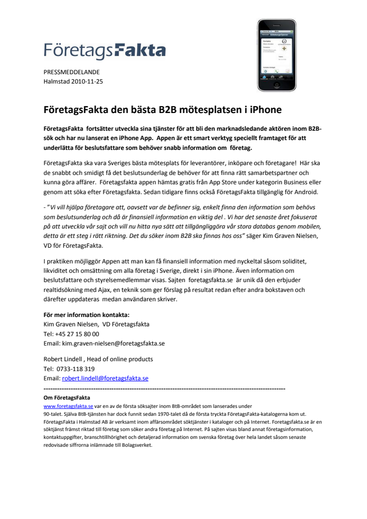 FöretagsFakta - den bästa B2B mötesplatsen i iPhone