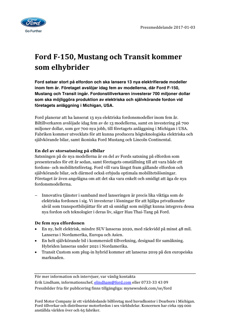 Ford F-150, Mustang och Transit kommer som elhybrider