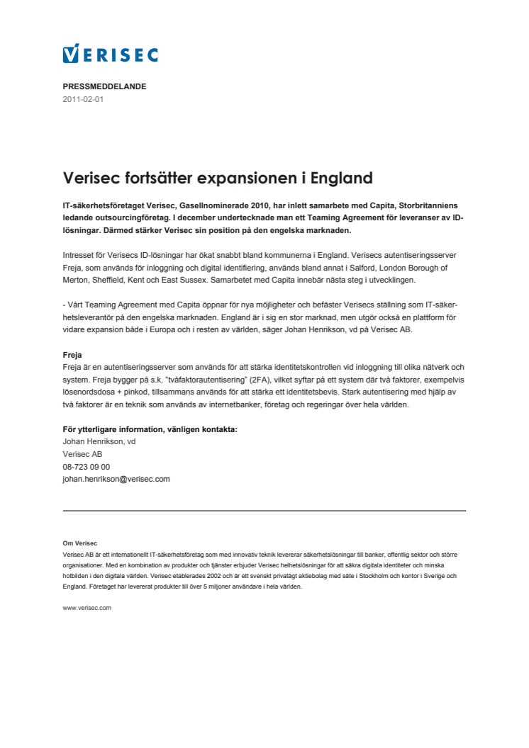 Verisec fortsätter expansionen i England