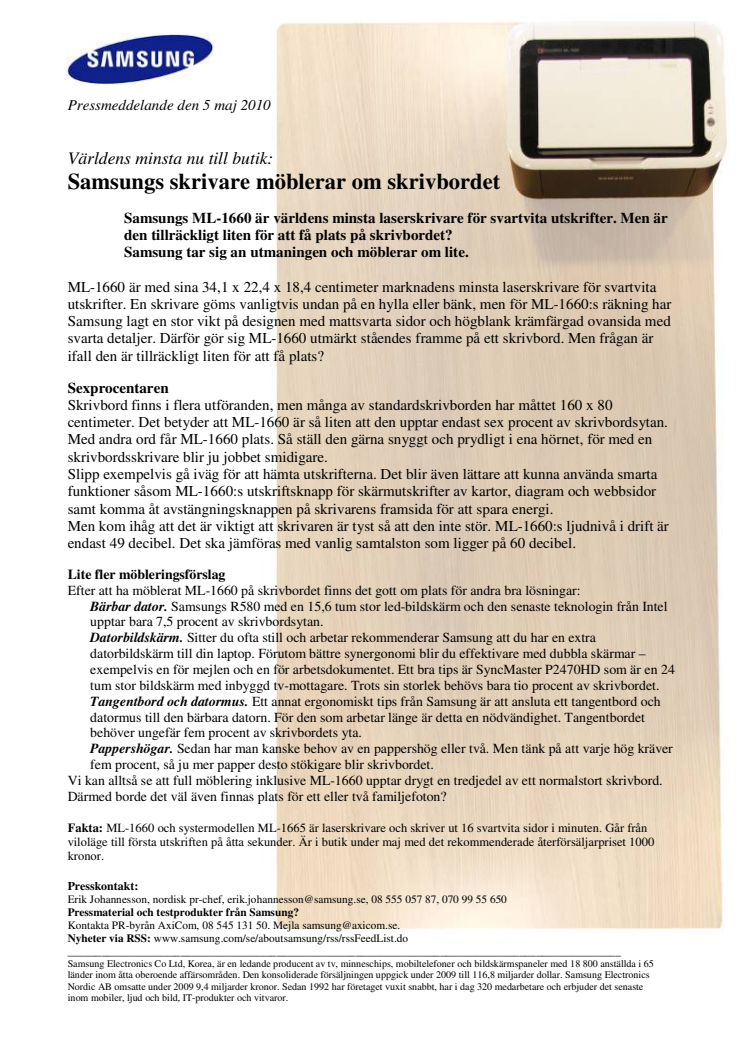 Samsungs skrivare möblerar om skrivbordet