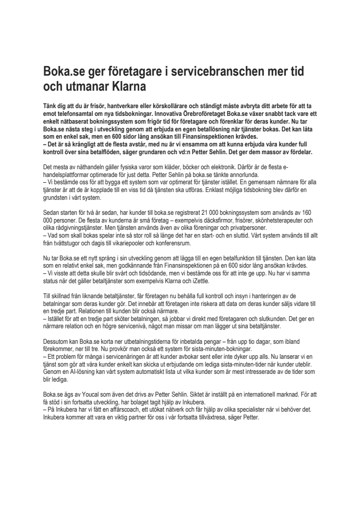 Boka.se ger företagare i servicebranschen mer tid och utmanar Klarna