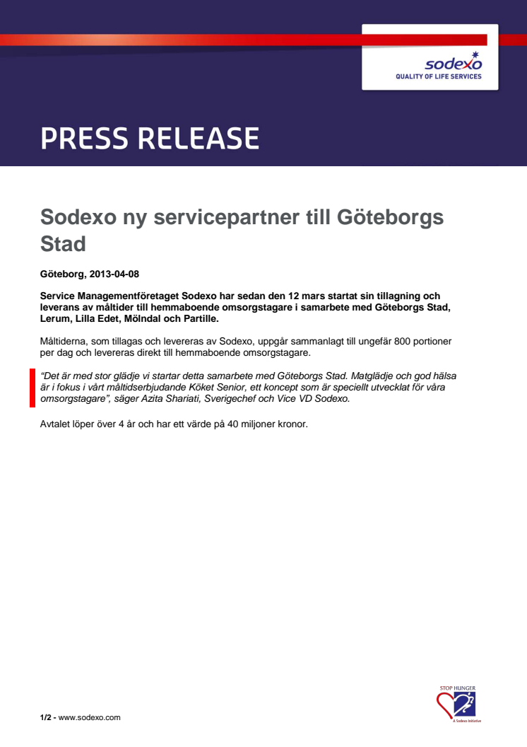 Sodexo ny servicepartner till Göteborgs Stad