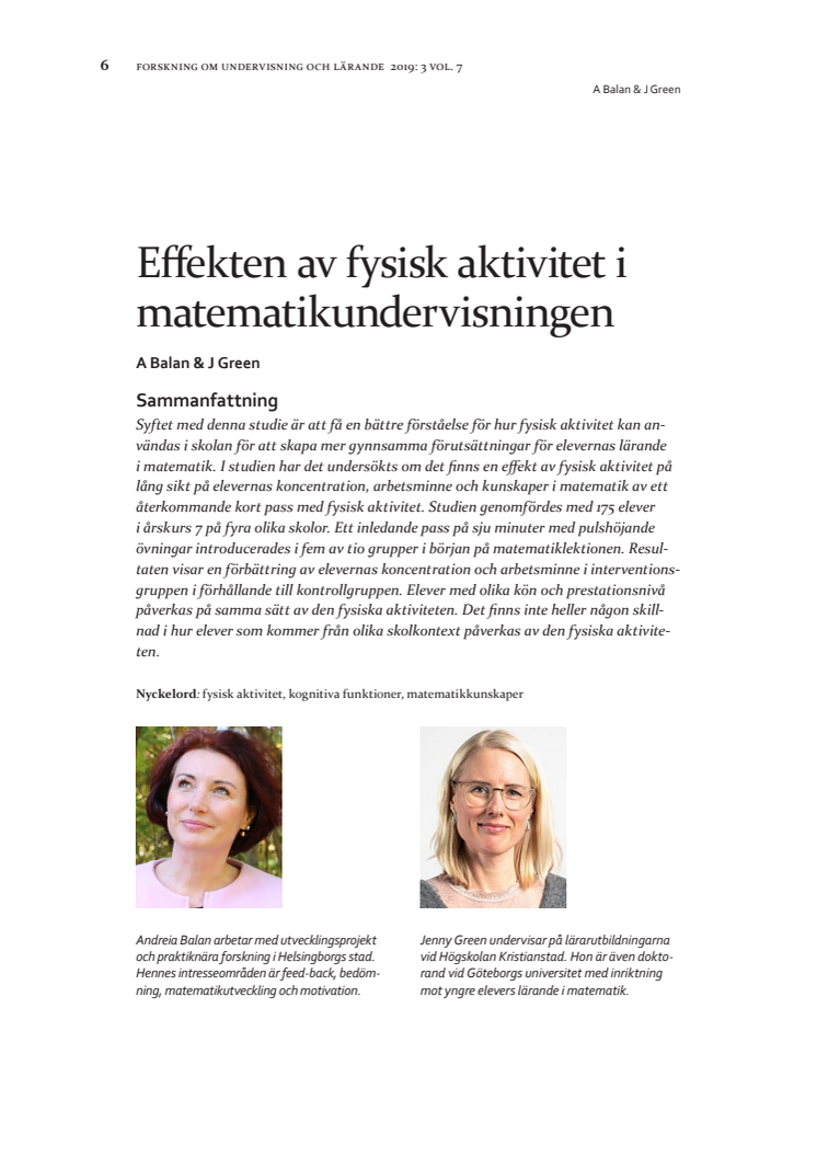 Effekten av fysisk aktivitet i matematikundervisningen