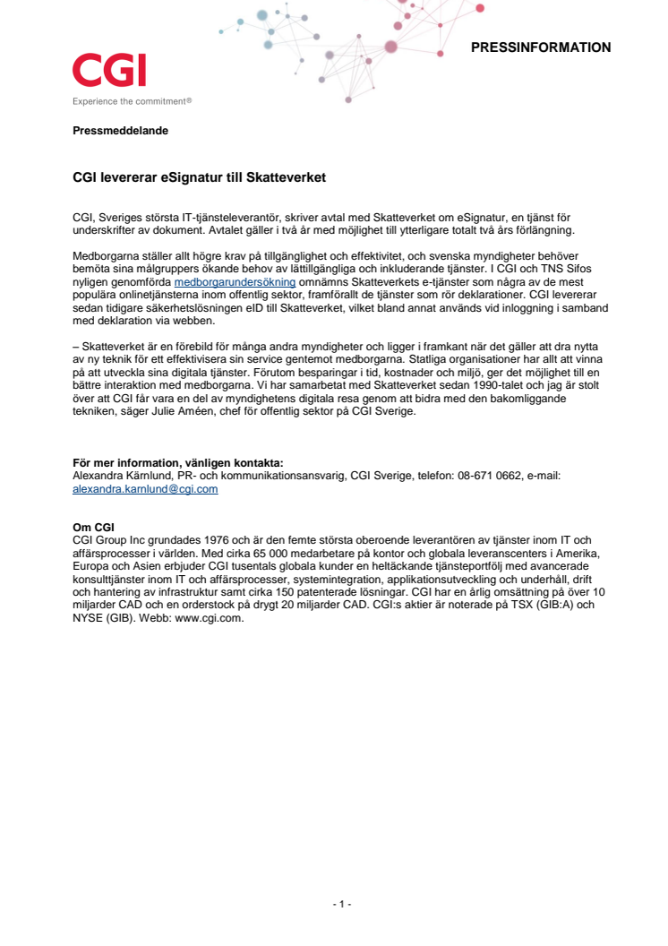 CGI levererar eSignatur till Skatteverket 