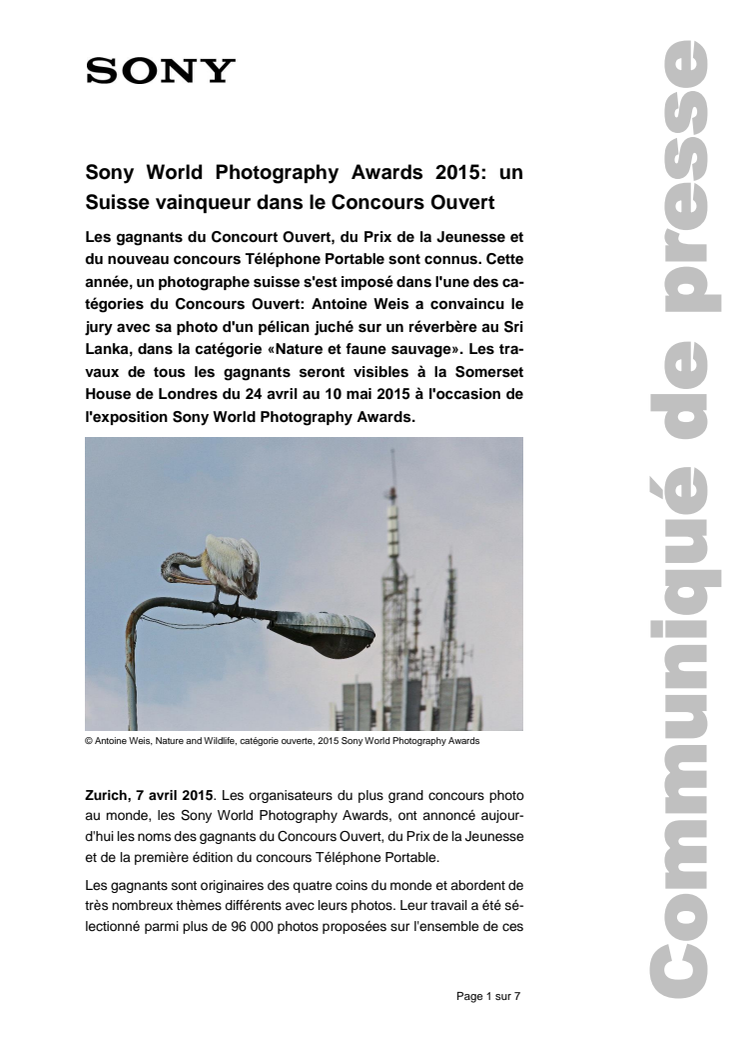 Sony World Photography Awards 2015: un Suisse vainqueur dans le Concours Ouvert