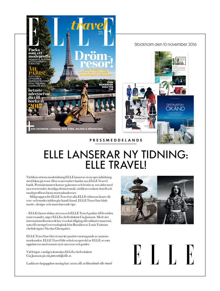 ELLE lanserar ny tidning: ELLE TRAVEL
