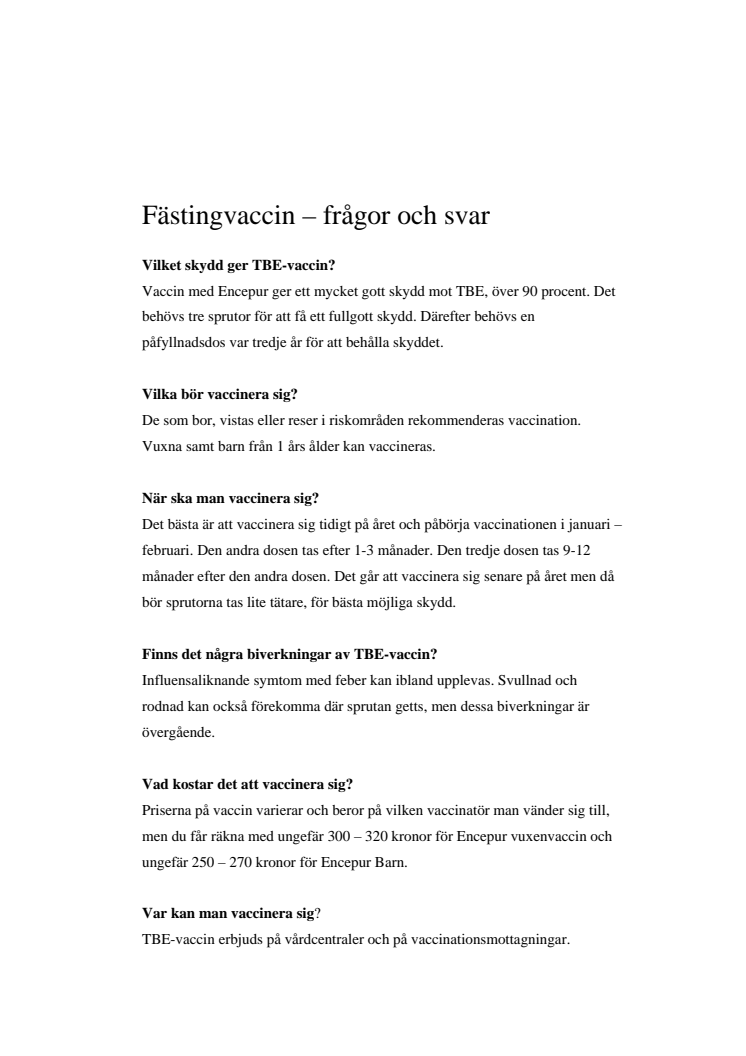 Fästingvaccin – frågor och svar