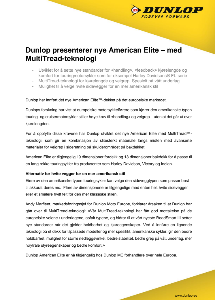 Dunlop presenterer nye American Elite – med MultiTread-teknologi