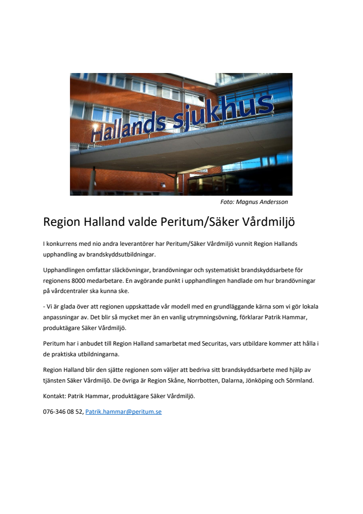 Region Halland valde Peritum/Säker Vårdmiljö