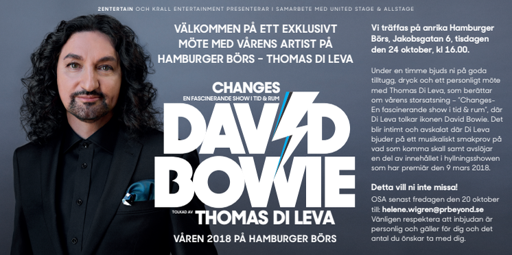 Inbjudan - Välkommen på ett exklusivt möte med vårens artist på Hamburger Börs - Thomas Di Leva