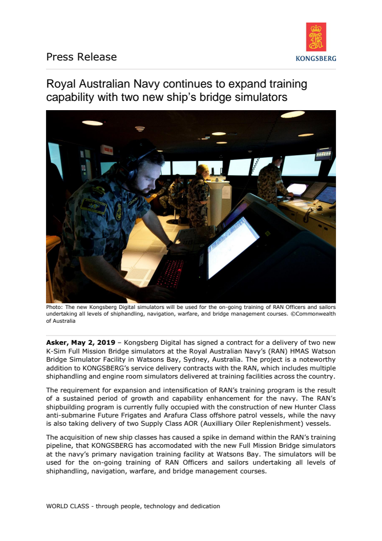 Royal Australian Navy continues to expand training capability with two new ship’s bridge simulators