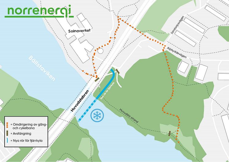 Omdirigering av gång- och cykelbana vid Solna strand