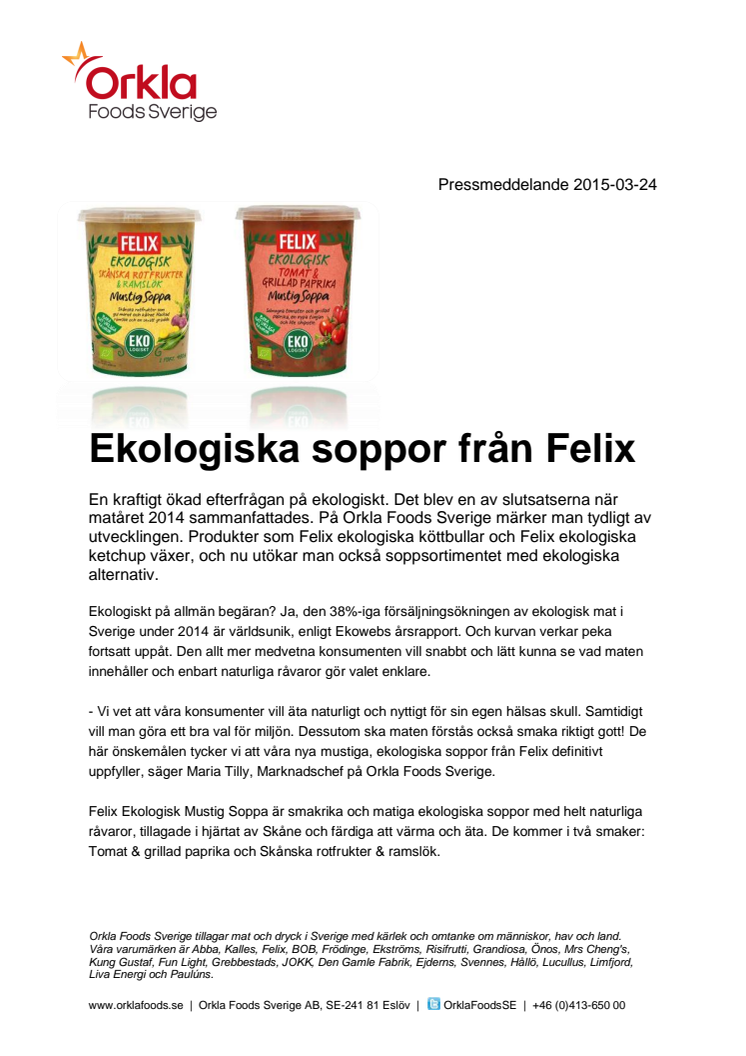 Ekologiska soppor från Felix