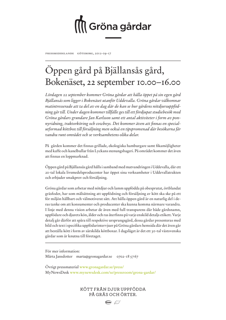 Öppen gård på Bjällansås gård,  Bokenäset, 22 september 10.00–16.00