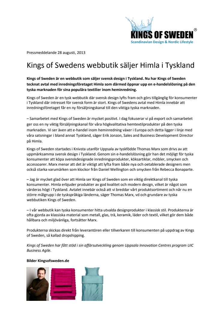 Kings of Swedens webbutik säljer Himla i Tyskland