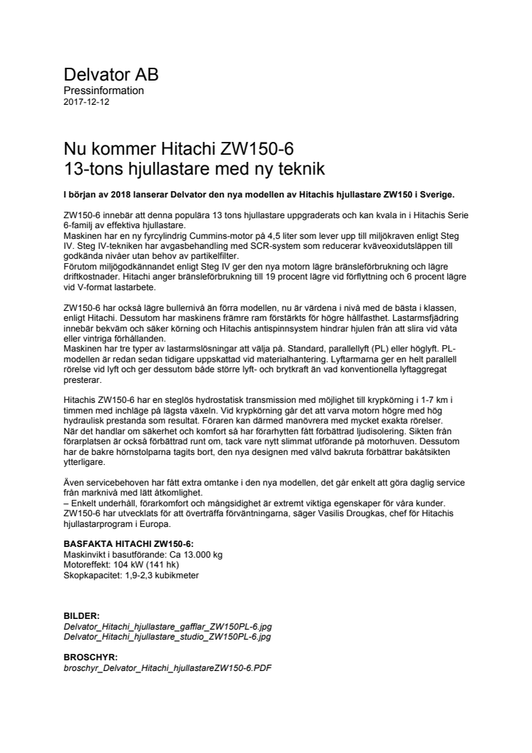 Nu kommer Hitachi ZW150-6 13-tons hjullastare med ny teknik