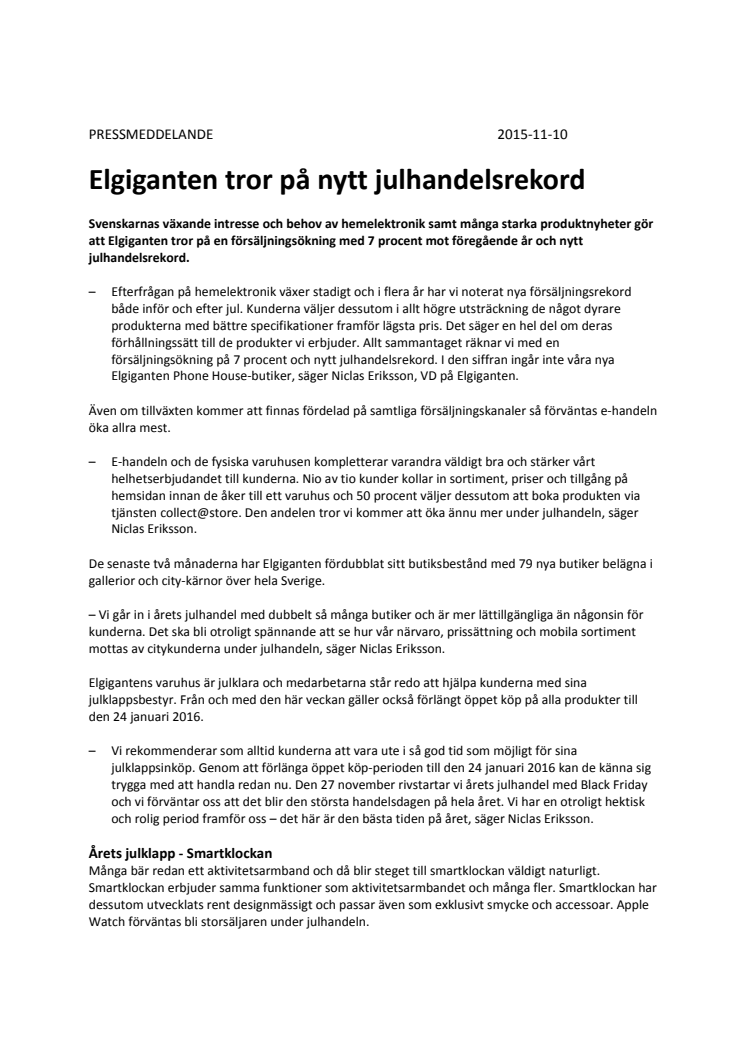 Elgiganten tror på nytt julhandelsrekord