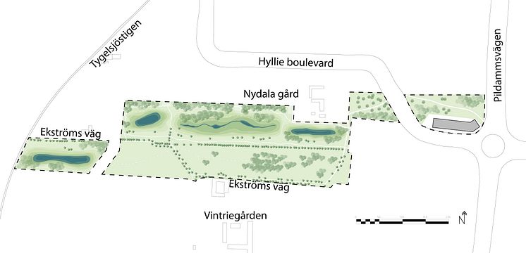 Naturstråk Vintrie – illustrationsplan. Illustration Malmö stad.