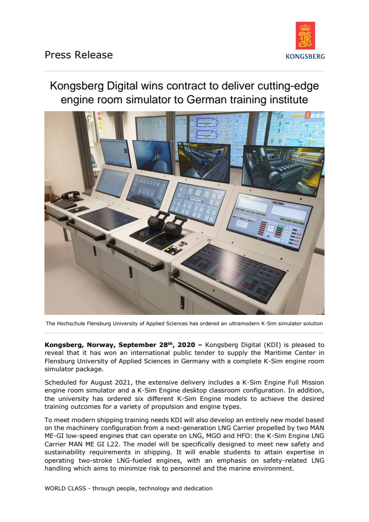 Kongsberg Digital wins contract to deliver cutting-edge engine room simulator to German training institute