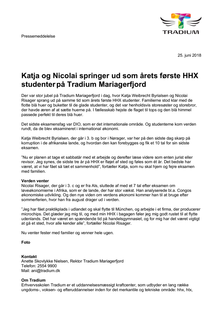 Katja og Nicolai springer ud som årets første HHX studenter på Tradium Mariagerfjord