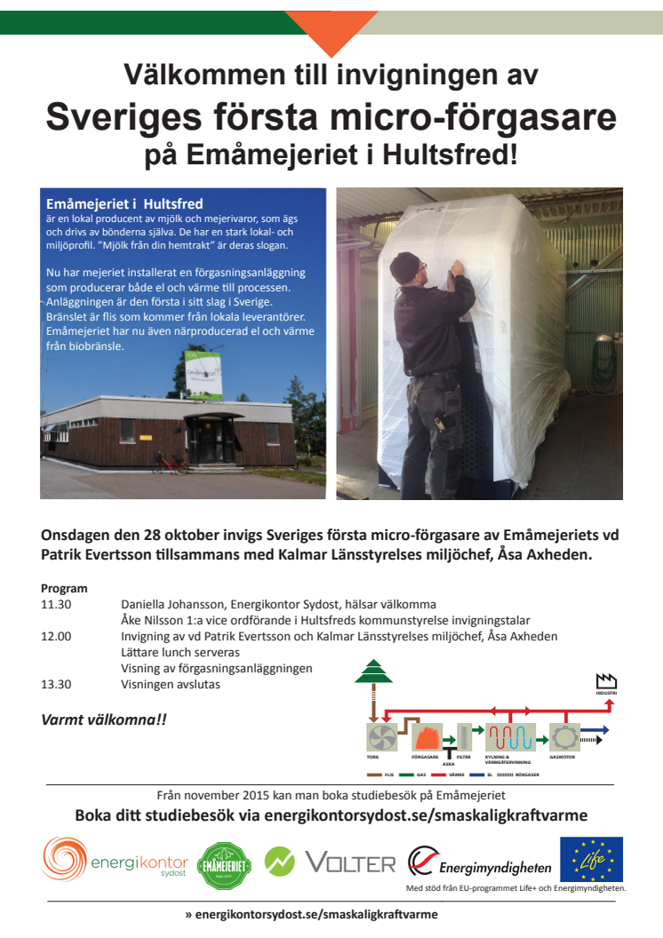 Inbjudan invigning microförgasare i Hultsfred 28 okt 2015