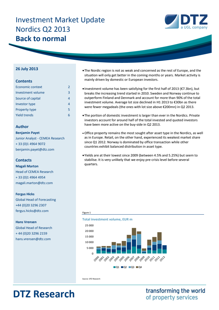 DTZ Investment Market Update Nordics Q2 2013