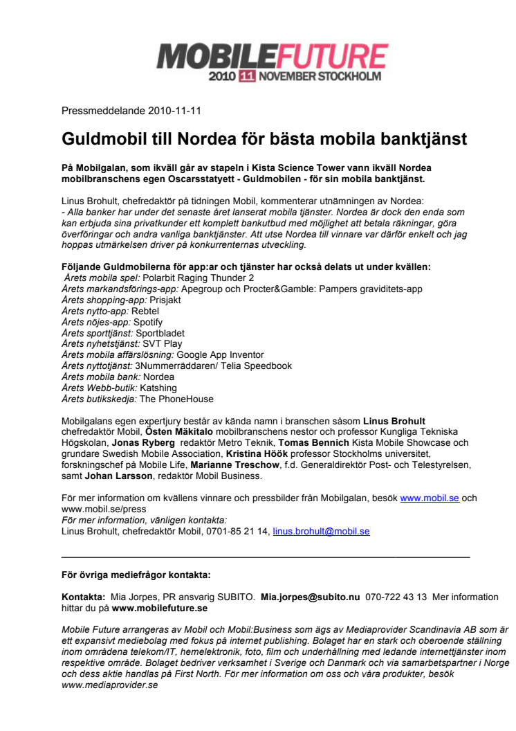Guldmobil till Nordea för bästa mobila banktjänst