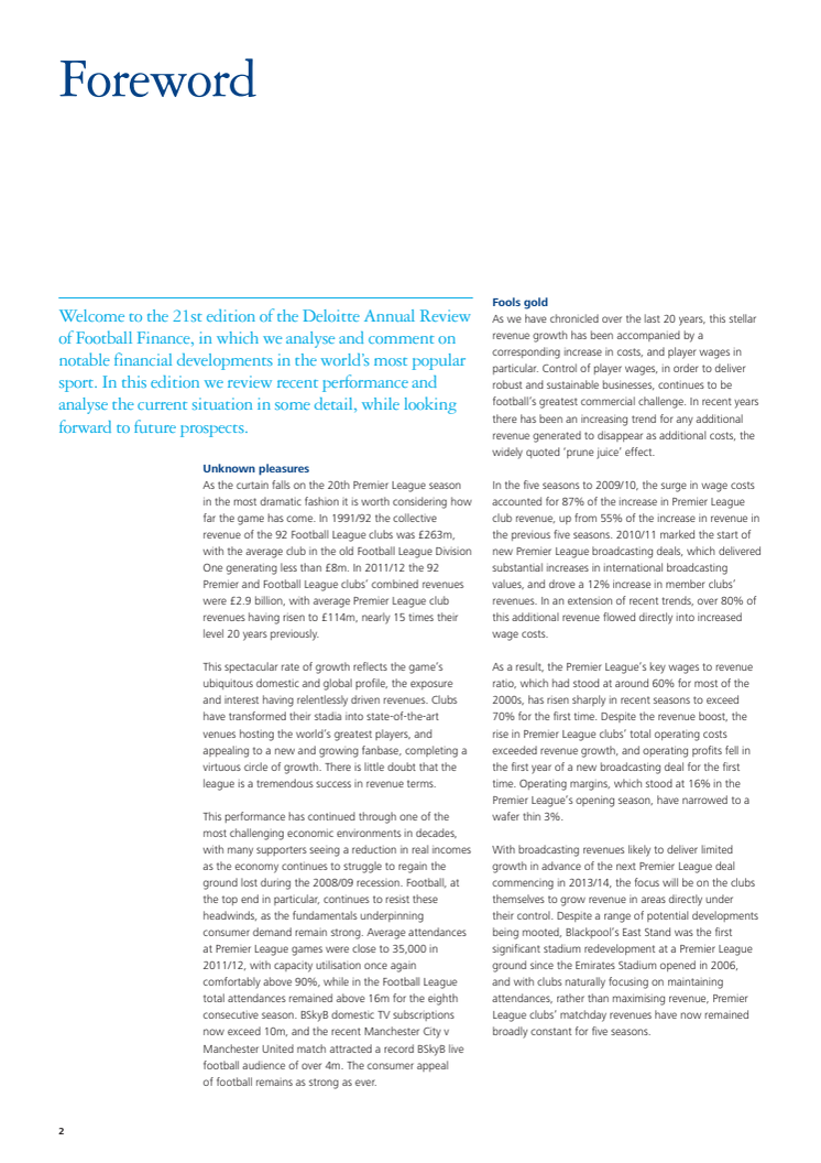 Foreword - Deloitte Annual Review of Football Finance 2012