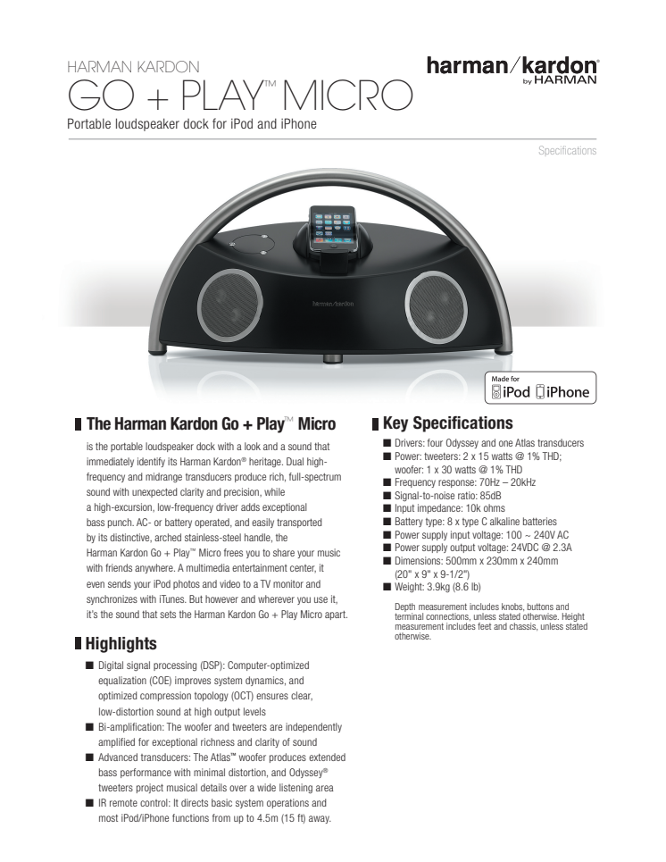 Specification sheet - harman kardon Go and Play Micro (English)