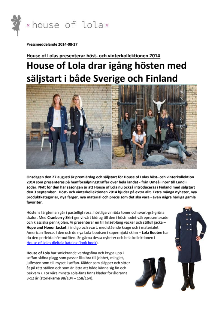 House of Lola drar igång hösten med säljstart i både Sverige och Finland