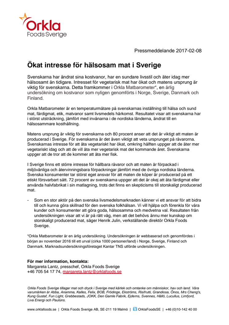 Ökat intresse för hälsosam mat i Sverige 